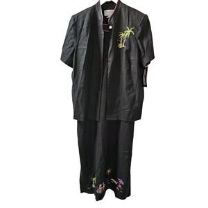 Jessica Howard Woman Maxi Dress & Jacket Linen Blend‎ Black Bicycles Beach Sz 16